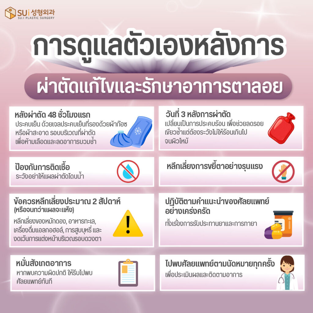 การดูแลตัวเองหลังการผ่าตัดแก้ไขตาลอย